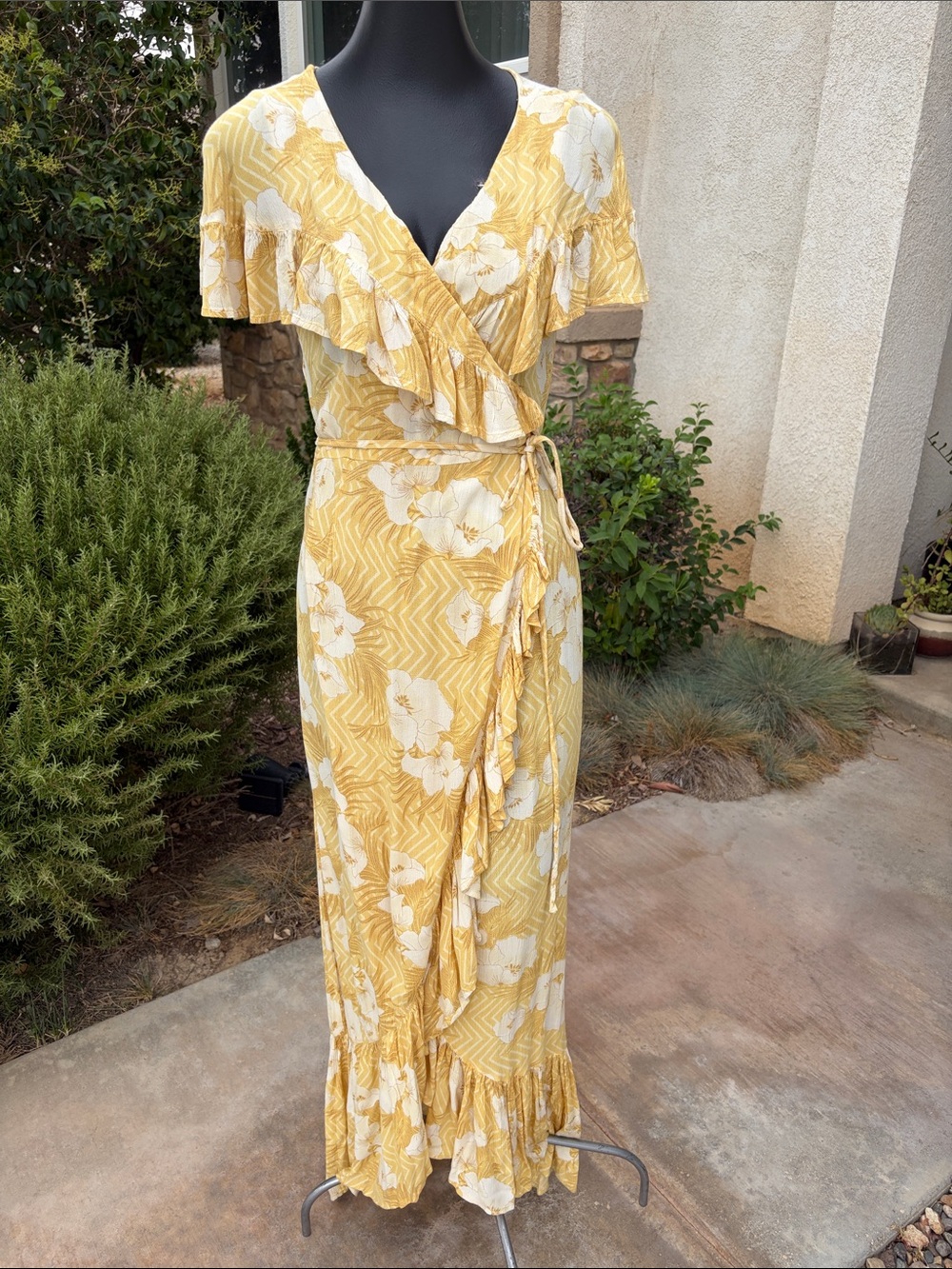 Yellow Floral Wrap Maxi Dress - Women's - Picture 4 of 6
